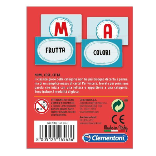 Clementoni - Nomi, Cose, Città - gioco di carte, gioco di indovinelli - 50 pezzi